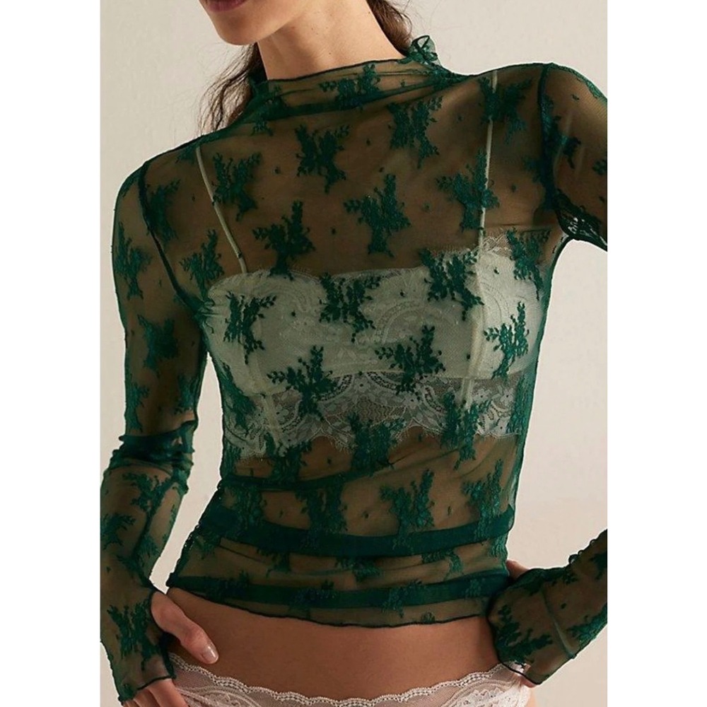 Intimately by Free People Lady Lux Lace Layering Tank Green Women NWT